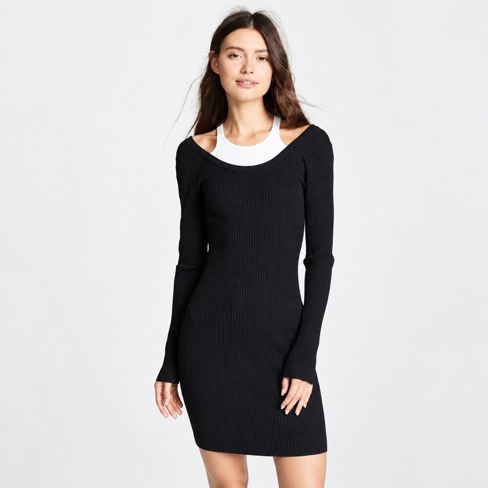 Alexander Wang .T Black White Layered Racerback Cotton Blend Mini Dress XS/S